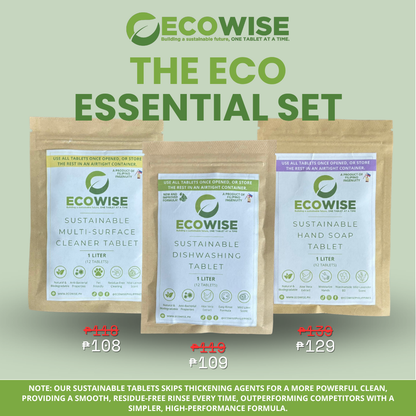 THE ECO ESSENTIAL SET - Refill Pack of Dishwashing Tablet, Hand Soap Tablet and Multi Surface Tablet in one discounted bundle!