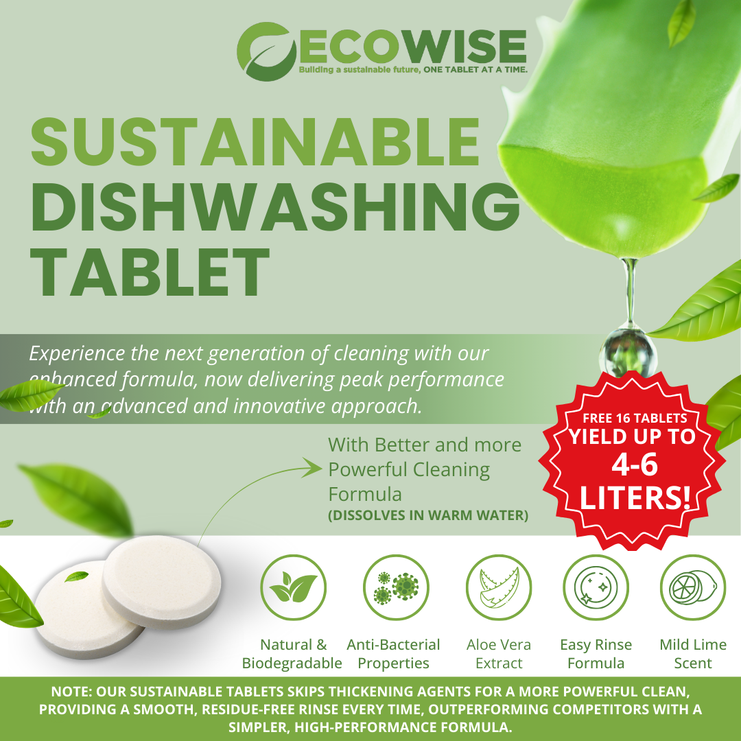 4-6L (32 + 16 Tablets Free) Ecowise Sustainable Dishwashing Tablets - Lime Scent with Moisturizer