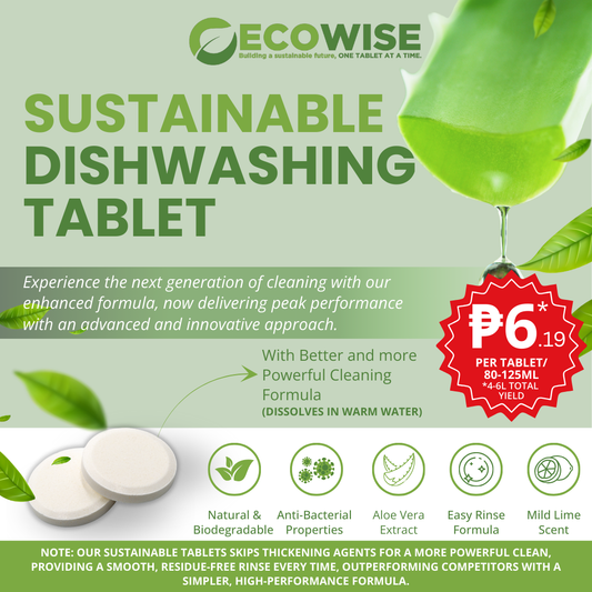 3 + 1 Liter FREE - Ecowise Dishwashing Tablets – Lime Scent w/ Aloe Vera