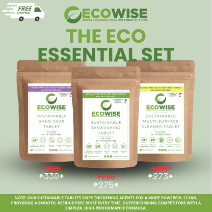 THE ECO ESSENTIAL SET - Dishwashing Tablet, Hand Soap Tablet and Multi Surface Tablet in one discounted bundle!