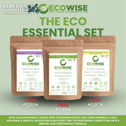 THE ECO ESSENTIAL SET - Dishwashing Tablet, Hand Soap Tablet and Multi Surface Tablet in one discounted bundle!