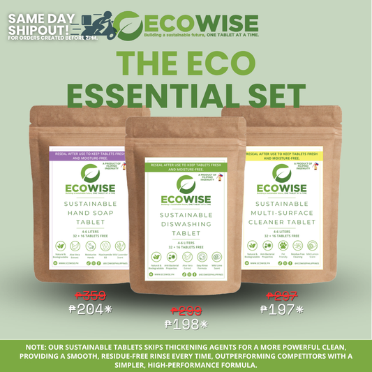 THE ECO ESSENTIAL SET - Dishwashing Tablet, Hand Soap Tablet and Multi Surface Tablet in one discounted bundle!