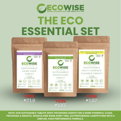 THE ECO ESSENTIAL SET - Refill Pack of Dishwashing Tablet, Hand Soap Tablet and Multi Surface Tablet in one discounted bundle!