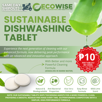 1 Liter - Ecowise Dishwashing Tablets – Lime Scent w/ Aloe Vera