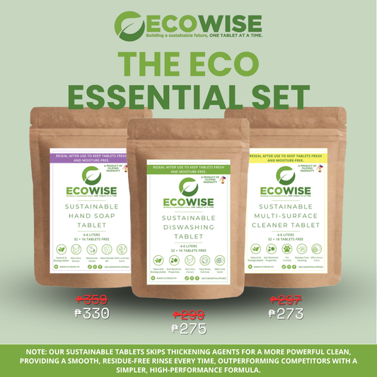THE ECO ESSENTIAL SET - 3L + 1L Refill Pack of Dishwashing Tablet, Hand Soap Tablet and Multi Surface Tablet in one discounted bundle!