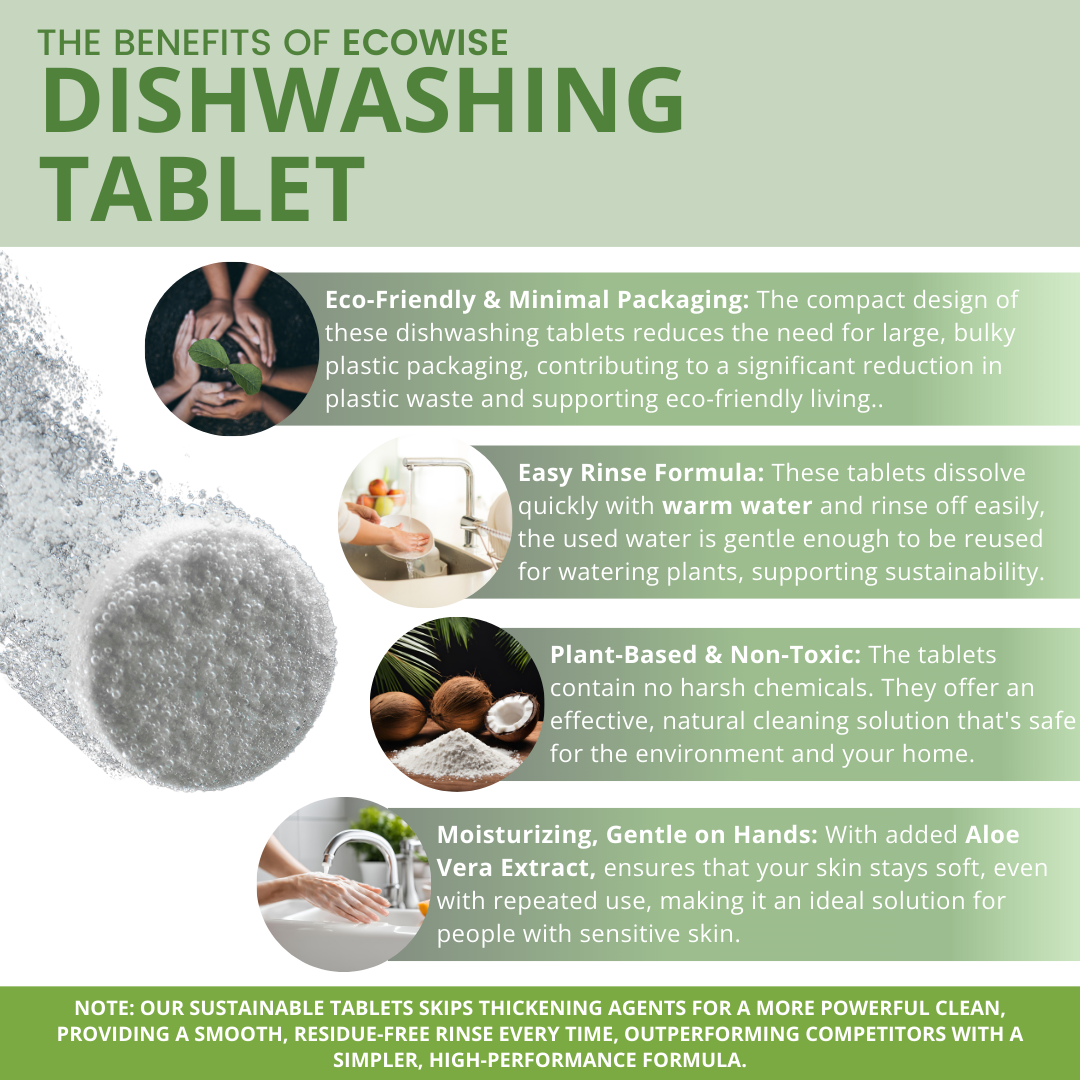 4-6L (32 + 16 Tablets Free) Ecowise Sustainable Dishwashing Tablets - Lime Scent with Moisturizer