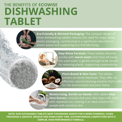 4-6L (32 + 16 Tablets Free) Ecowise Sustainable Dishwashing Tablets - Lime Scent with Moisturizer